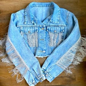 Cropped Fringe Denim Jacket